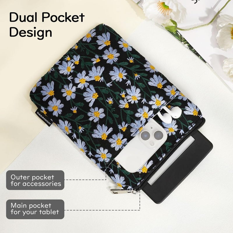 Dadanism Embroidered Daisy Padded Sleeve for All-New Kindle Paperwhite, 7" Kindle Colorsoft Signature Edition, Protective Sleeve Case for 6" Kindle/Kindle Oasis/Kobo E-Reader, Blue Daisy - Image 4